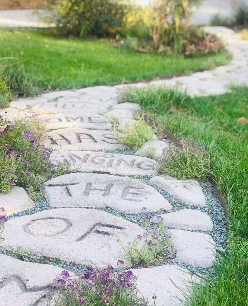 Rock garden path with words