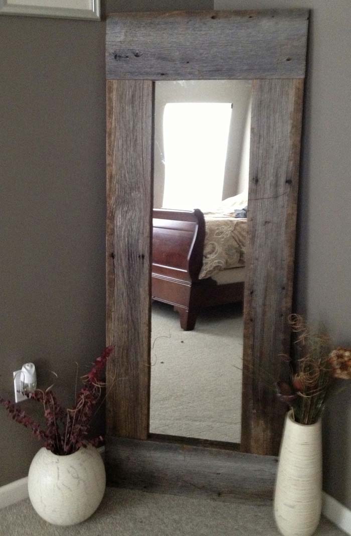 Tall mirror made from recycled wood