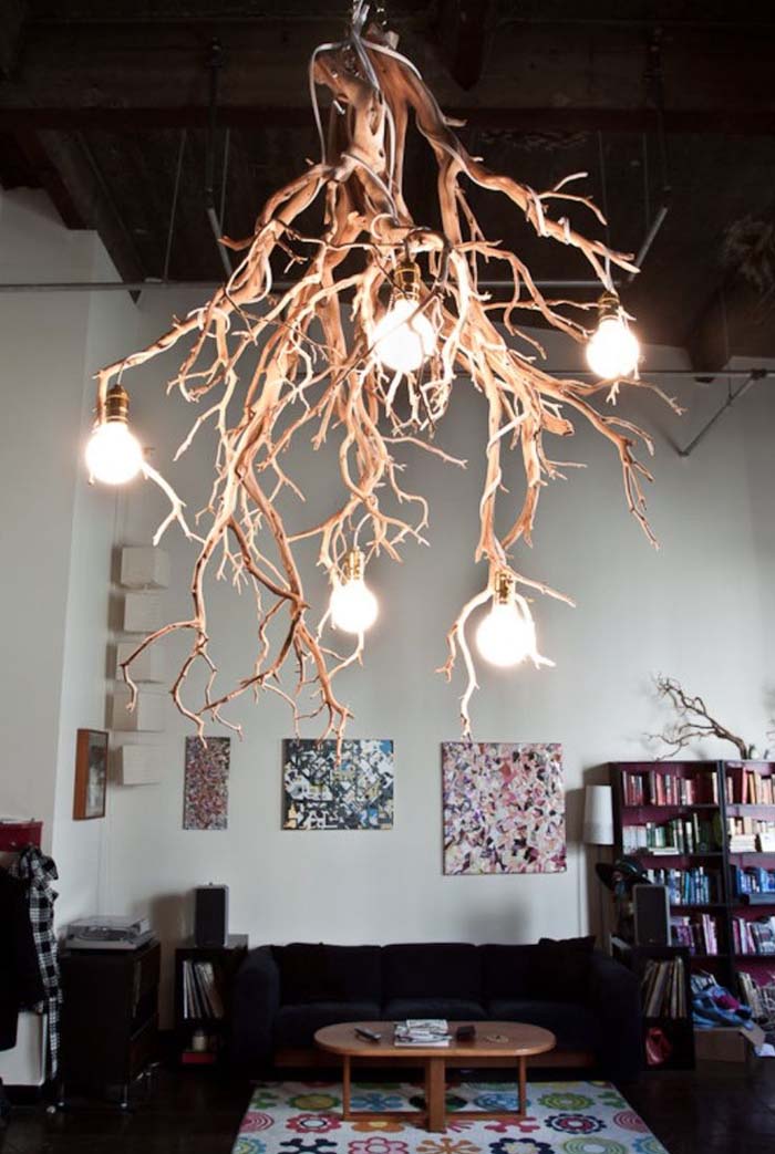 A chandelier made from a branch
