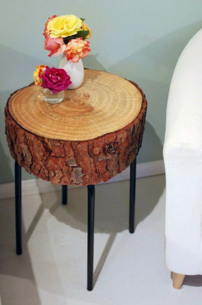 Side table made from a tree trunk
