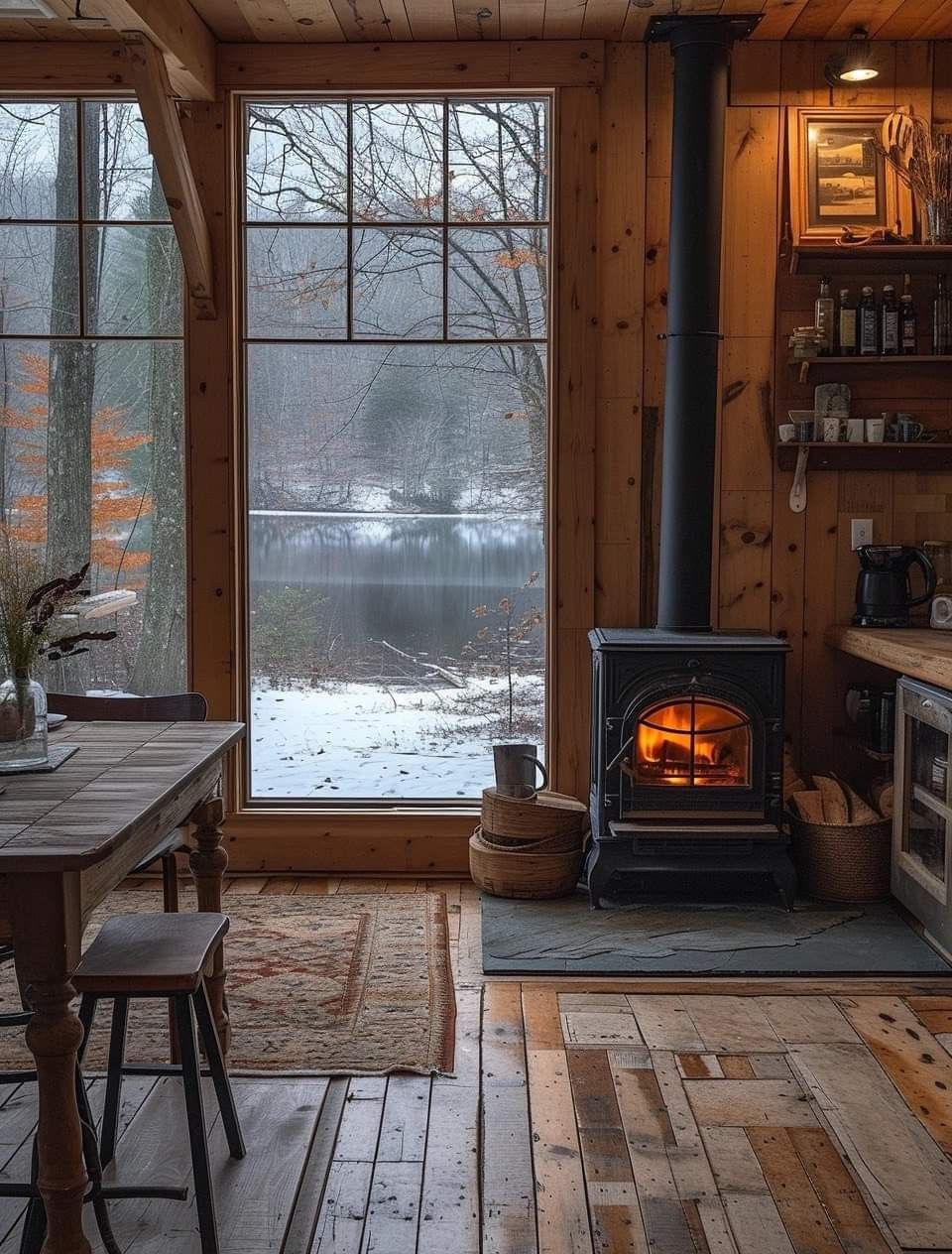 Cozy Wooden House Rustic Cabin Retreat with Warmth and Charm