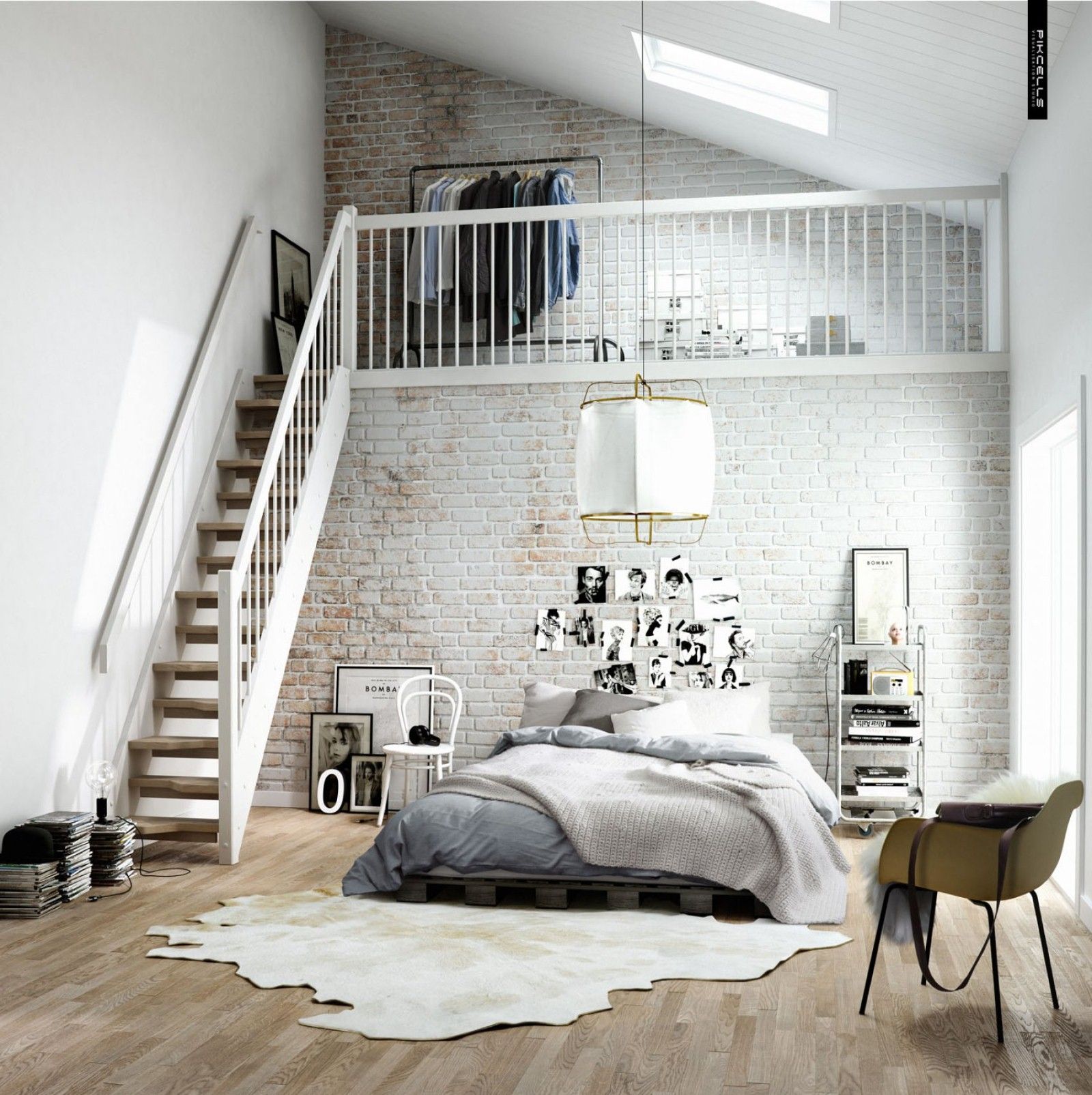 Scandinavian Loft With White Brick Walls Bright and Modern Loft Design Featuring Stunning White Brick Walls